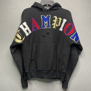 Vtg Champion Black Hoodie Reverse Weave S Bold Spell Out Streetwear Y2K Mens